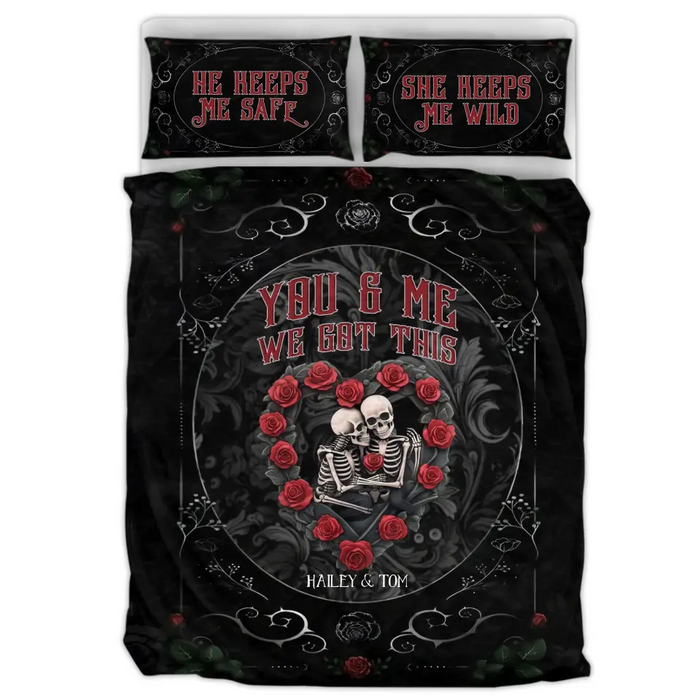 Personalized Skull Couple Quilt Bed Sets - You & Me We Got This - Gift Idea For Couple/ Him/ Her/ Halloween