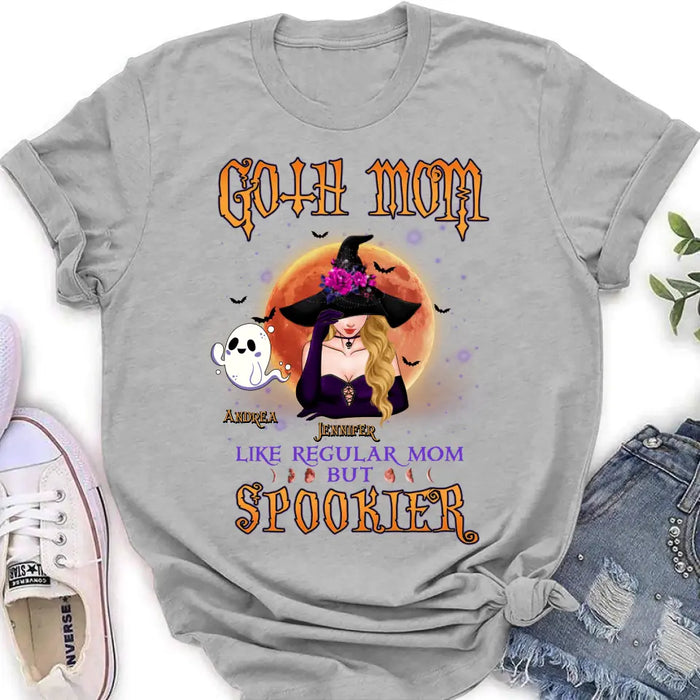 Custom Personalized Goth Mom Shirt/Hoodie - Upto 5 Children - Halloween Gift Idea for Mom - Goth Mom Like Regular Mom But Spookier