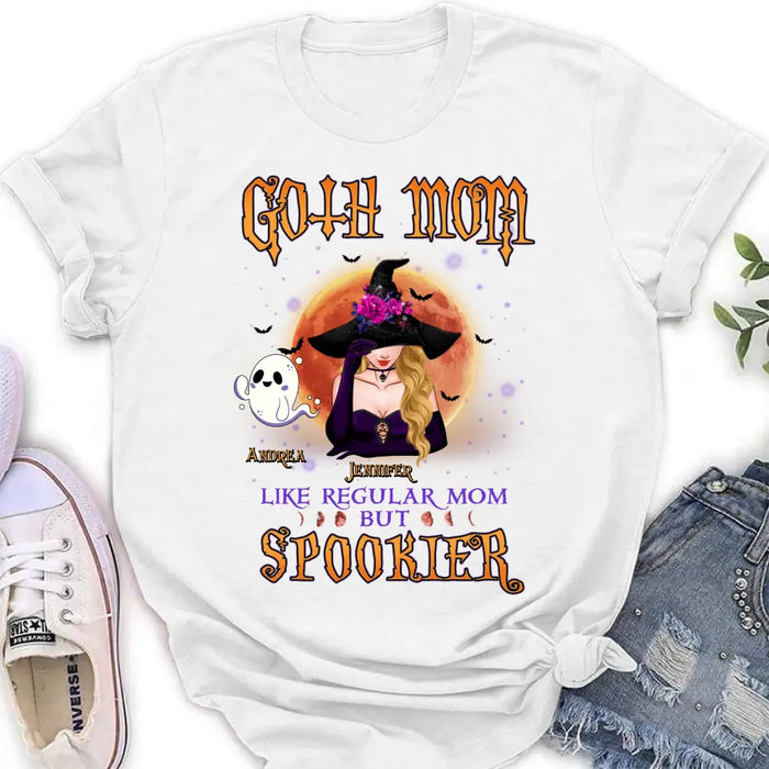 Custom Personalized Goth Mom Shirt/Hoodie - Upto 5 Children - Halloween Gift Idea for Mom - Goth Mom Like Regular Mom But Spookier