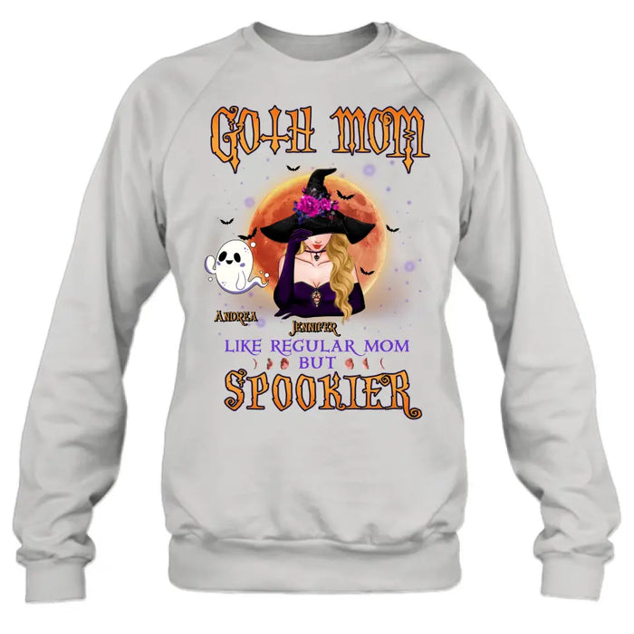 Custom Personalized Goth Mom Shirt/Hoodie - Upto 5 Children - Halloween Gift Idea for Mom - Goth Mom Like Regular Mom But Spookier