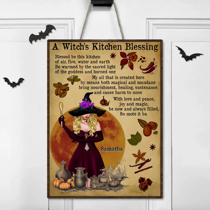 Custom Personalized Witch Wooden Sign - Gift Idea For Halloween/ Witch/ Wicca - A Witch's Kitchen Blessing