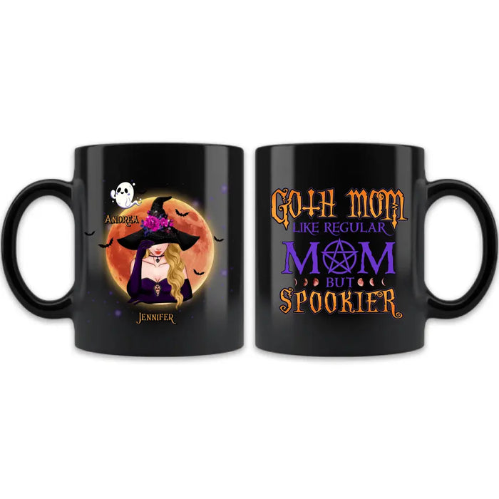 Custom Personalized Goth Mom Coffee Mug - Upto 5 Children - Halloween Gift Idea for Mom - Goth Mom Like Regular Mom But Spookier