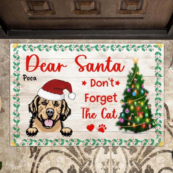 Custom Personalized Leave Presents Doormat - Upto 4 Dogs - Christmas Gift For Dog Lover - Dear Santa Don't Forget The Cat