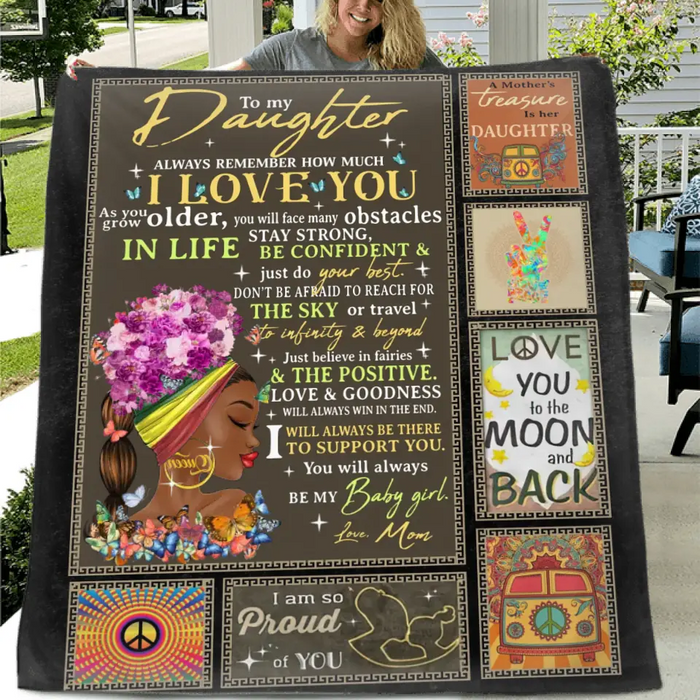 Custom Personalized Hippie Girl Quilt/Single Layer Fleece Blanket - Gift Idea For Birthday/Daughter - To My Daughter Always Remember How Much I Love You