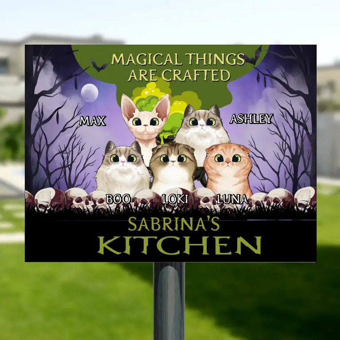 Personalized Cats Horizontal Metal Sign - Gift Idea For Cats Lovers - Upto 5 Cats - Magical Things Are Crafted