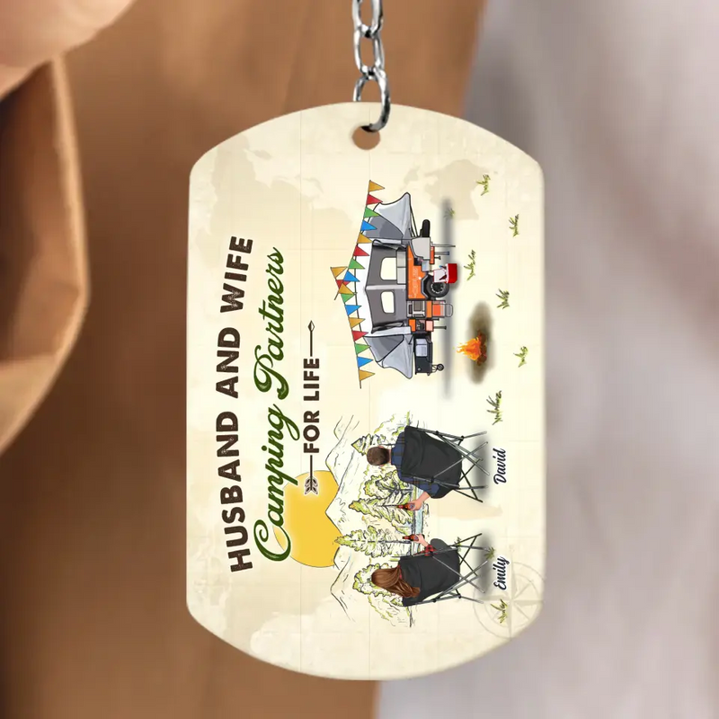 Personalized Camping Aluminum Keychain - Gift Idea For Couple/Friends/Family/Camping Lover/Pet Lover - Husband And Wife Camping Partners For Life