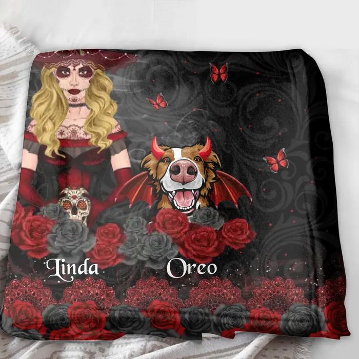 Personalized Witch Mom Quilt/Single Layer Fleece Blanket - Halloween Gift Idea for Witch Lovers/Pet Lovers - A Witch Can Not Survive On Wine Alone She Also Needs Her Dog