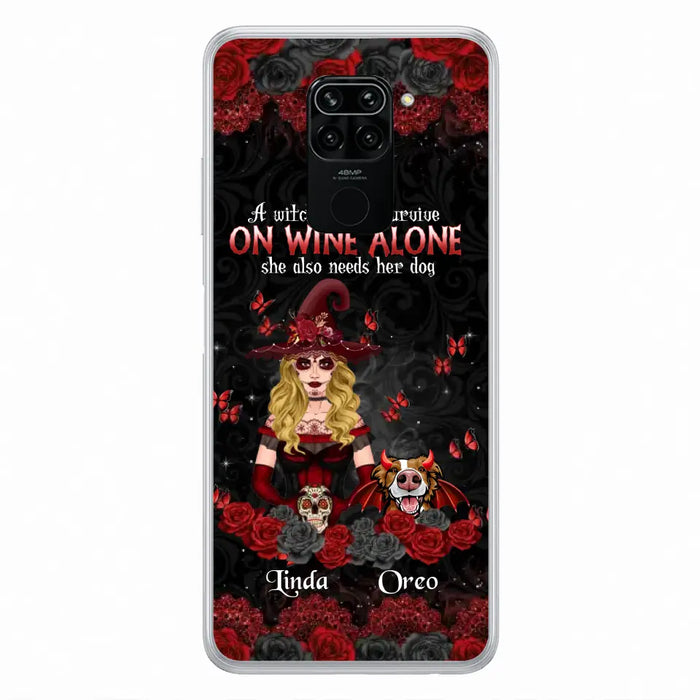 Personalized Witch Phone Case - Halloween Gift Idea for Witch Lovers/Pet Lovers - A Witch Can Not Survive On Wine Alone She Also Needs Her Dog - Case For Oppo/Xiaomi/Huawei