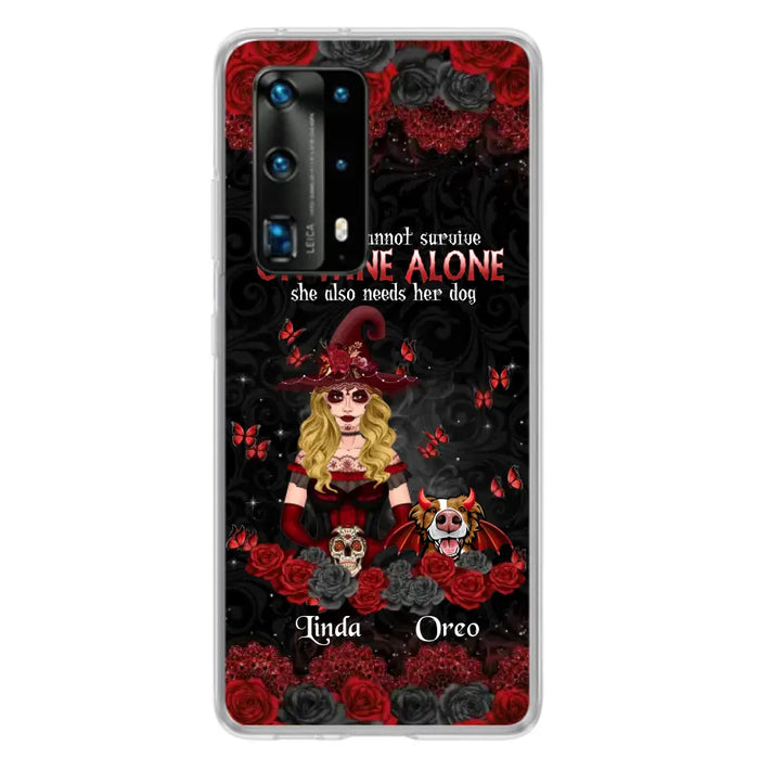 Personalized Witch Phone Case - Halloween Gift Idea for Witch Lovers/Pet Lovers - A Witch Can Not Survive On Wine Alone She Also Needs Her Dog - Case For Oppo/Xiaomi/Huawei