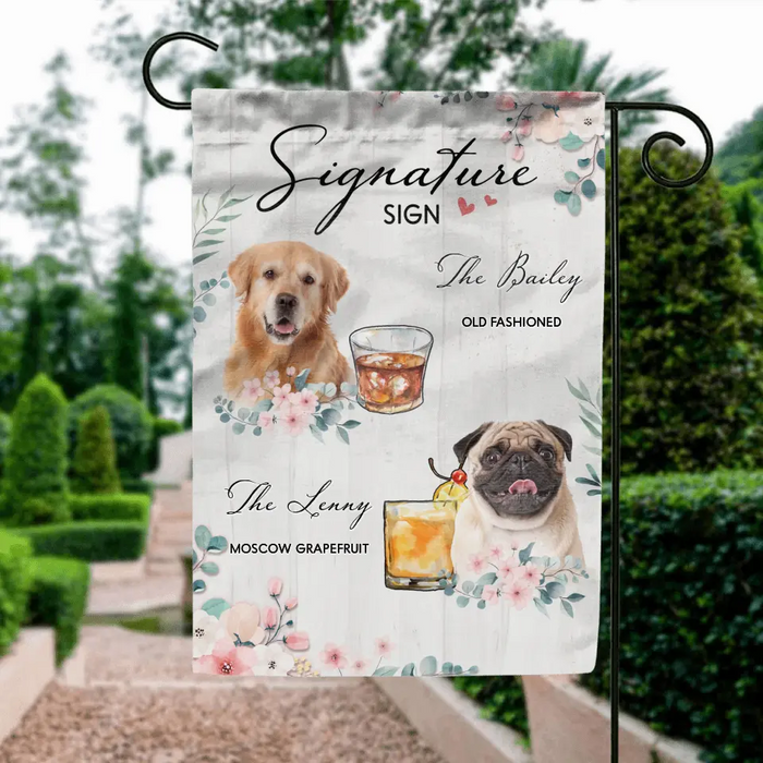 Custom Personalized Wedding Flag Sign - Upload Upto 3 Pet's Photo - Wedding Gift Idea For Couple/ Dog Lover - Signature Drink Sign