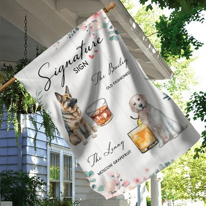 Personalized Wedding Flag Sign - Upload Upto 2 Pet's Photo - Wedding Gift Idea For Couple/ Dog Lover - Signature Drink Sign