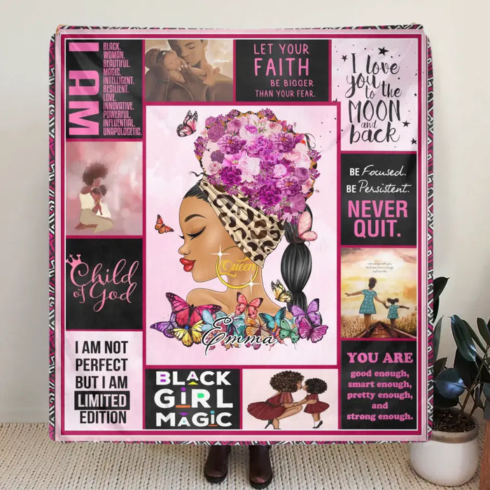 Custom Personalized Black Woman Singer Layer Fleece/Quilt Blanket- Gift Idea for Black Girl/Black Woman/Afro Black Girl - Child Of God