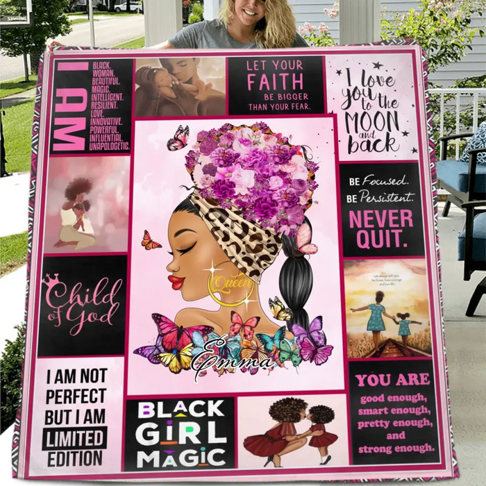 Custom Personalized Black Woman Singer Layer Fleece/Quilt Blanket- Gift Idea for Black Girl/Black Woman/Afro Black Girl - Child Of God