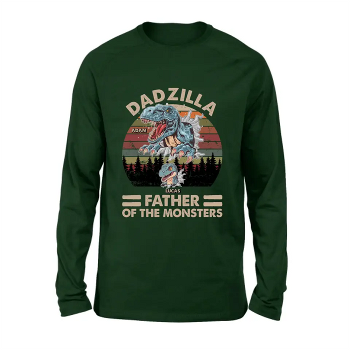 Custom Personalized Father Dinosaur Shirt/Hoodie - Gift Idea For Dad/ Father - Upto 5 Kids - Dadzilla Father Of The Monsters