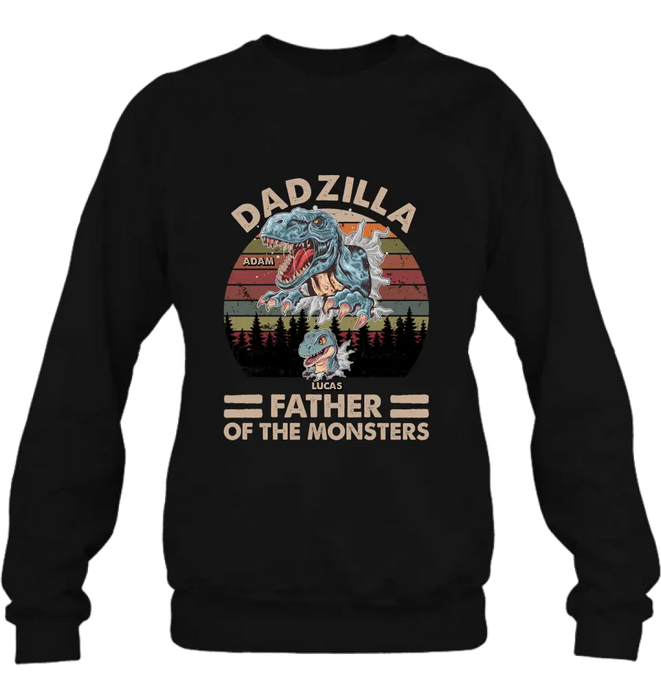 Custom Personalized Father Dinosaur Shirt/Hoodie - Gift Idea For Dad/ Father - Upto 5 Kids - Dadzilla Father Of The Monsters