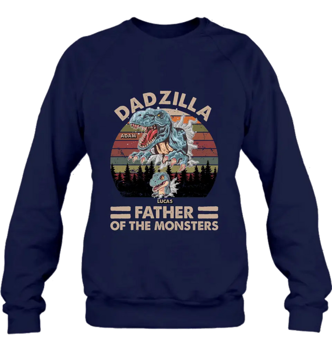 Custom Personalized Father Dinosaur Shirt/Hoodie - Gift Idea For Dad/ Father - Upto 5 Kids - Dadzilla Father Of The Monsters