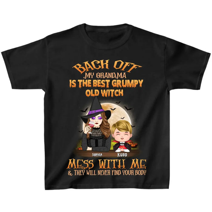 Personalized Halloween Kid T-Shirt - Halloween Gift Idea from Grandma - Back Off My Grandma Is The Best Grumpy Old Witch