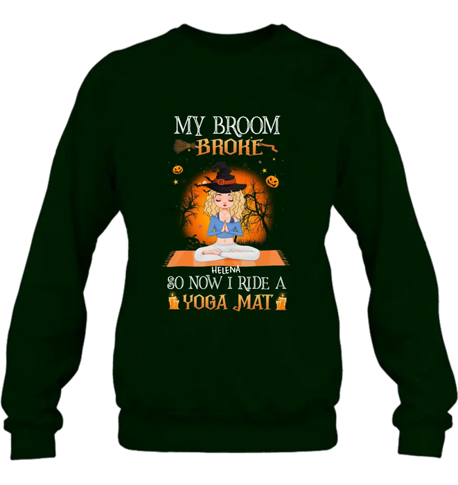 Custom Personalized Witch Yoga Girl Shirt/Hoodie - Gift Idea For Witch Lover/ Halloween - My Broom Broke So Now I Ride A Yoga Mat