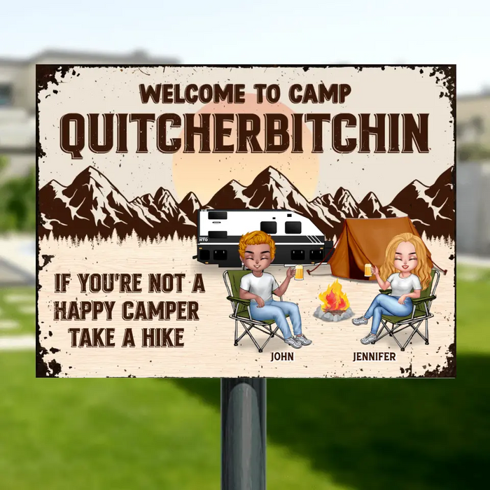 Custom Personalized Camping Metal Sign - Gift Idea For Camping Lover/ Couple/ Friends - Upto 4 People - Welcome To Camp Quitcherbitchin