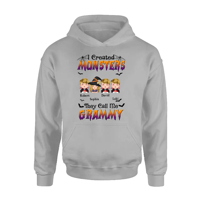 Personalized Grandma Shirt/Hoodie - Halloween Gift Idea for Witch Lovers - Upto 4 Kids - I Created Monsters They Call Me Grammy