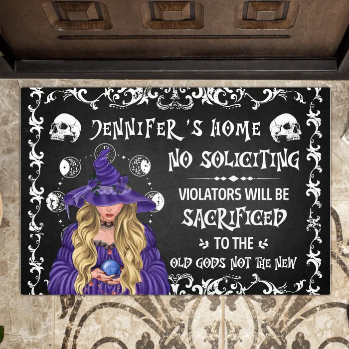 Personalized Witch Doormat - Halloween Gift Idea For Witch Lover/Friend/Wiccan Decor/Pagan Decor - No Soliciting Violators Will Be Sacrificed To The Old Gods Not The New