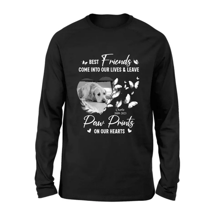 Custom Personalized Memorial Photo Shirt/Hoodie - Memorial Gift Idea for Dog Lover - Best Friends Come Into Our Lives & Leave Paw Prints On Our Hearts