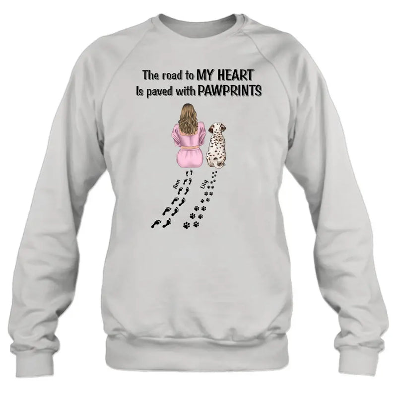 Personalized Pet Mom Shirt/Hoodie - Gift Idea For Dog/Cat Lover - Up to 3 Pets - The Road To My Heart Is Paved With Pawprints