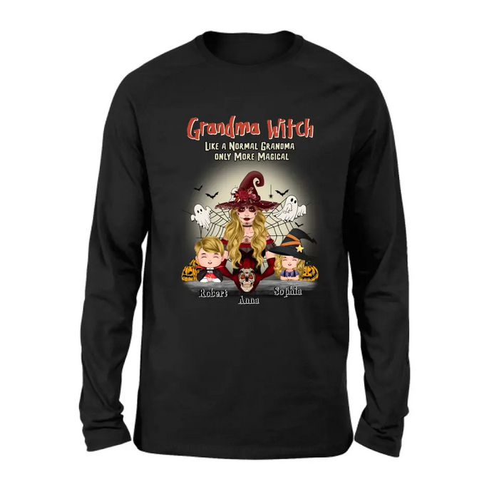 Custom Personalized Grandma Witch Shirt/Hoodie - Gift Idea For Halloween - Up to 2 Kids -Grandma Witch Like A Normal Grandma Only More Magical