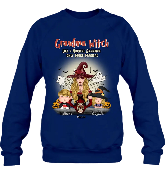 Custom Personalized Grandma Witch Shirt/Hoodie - Gift Idea For Halloween - Up to 2 Kids -Grandma Witch Like A Normal Grandma Only More Magical