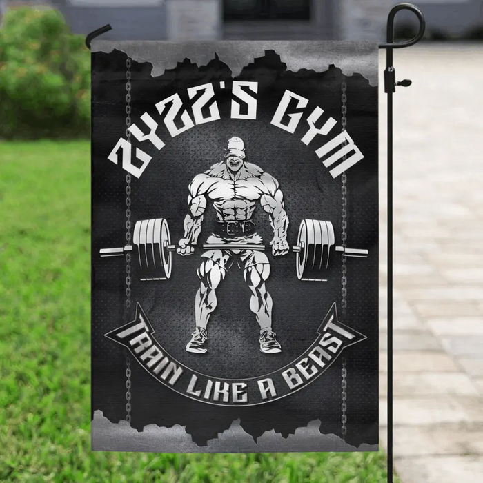 Custom Personalized Muscle Man Flag Sign - Gift Idea For Gym Fitness Lovers - Train Like A Beast