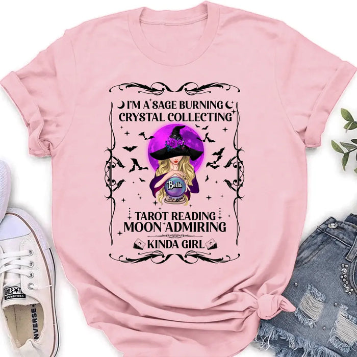 Custom Personalized Witch Shirt/Hoodie - Halloween Gift Idea for Witch Lovers - I'm A Sage Burning Crystal Collecting Tarot Reading Moon Admiring Kinda Girl