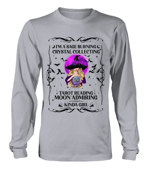 Custom Personalized Witch Shirt/Hoodie - Halloween Gift Idea for Witch Lovers - I'm A Sage Burning Crystal Collecting Tarot Reading Moon Admiring Kinda Girl