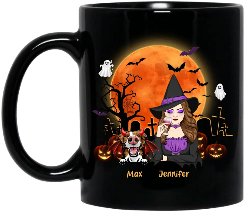 Custom Personalized Witch Pet Mom Coffee Mug - Upto 3 Pets - Halloween Gift Idea For Dog/Cat Lover - In A World Full Of Basic Witches Be A Dog Mom Witch