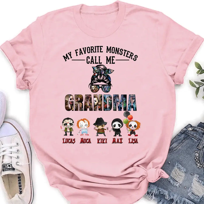 Personalized Halloween Shirt/Hoodie - Halloween Gift Idea for Halloween - Upto 5 Characters -  My Favorite Monsters Call Me Grandma