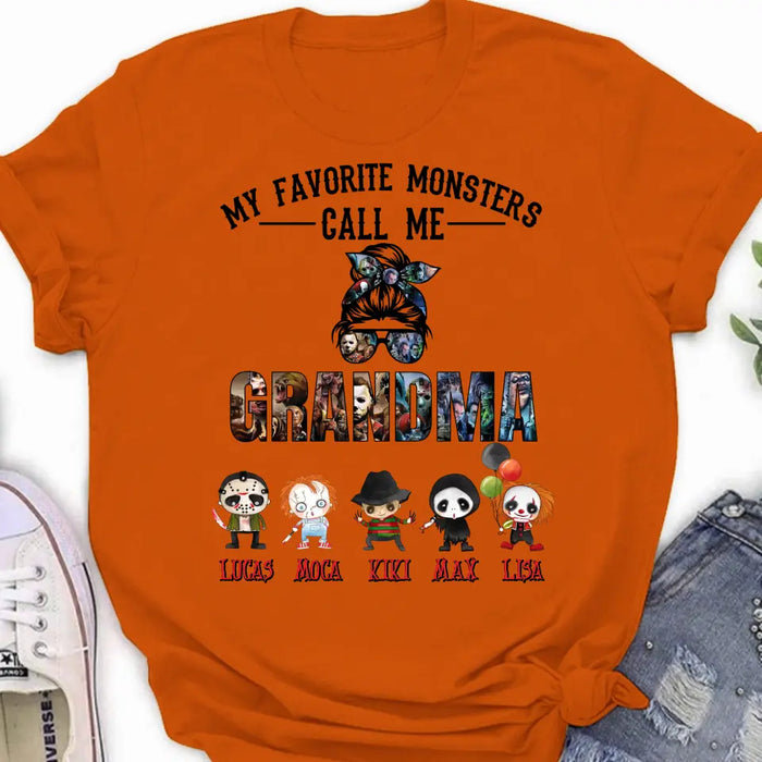 Personalized Halloween Shirt/Hoodie - Halloween Gift Idea for Halloween - Upto 5 Characters -  My Favorite Monsters Call Me Grandma