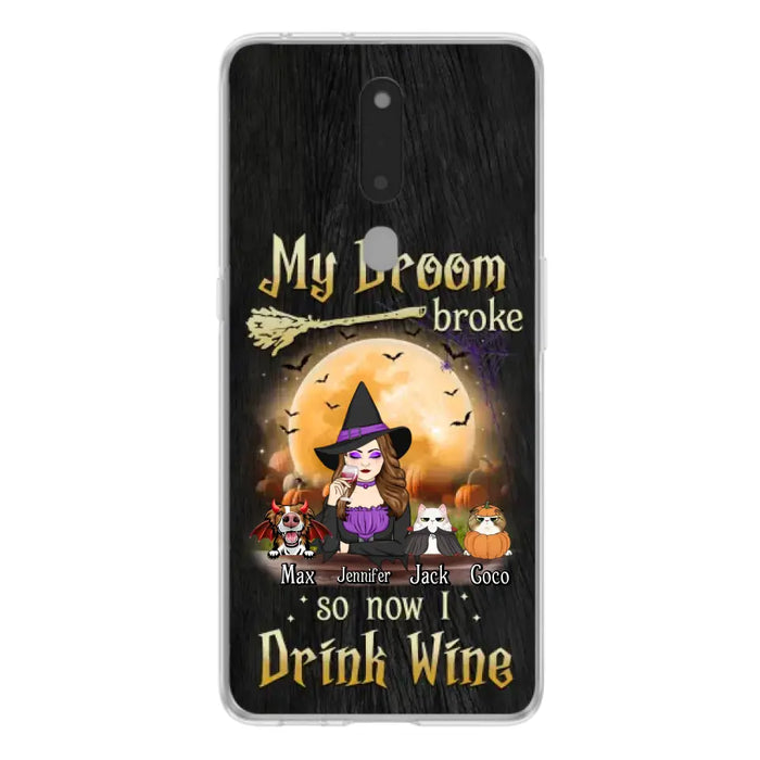 Personalized Witch Pet Mom Phone Case - Upto 3 Pets - Halloween Gift For Cat/Dog Mom - My Broom Broke So Now I Drink Wine - Cases For Oppo/Xiaomi/Huawei