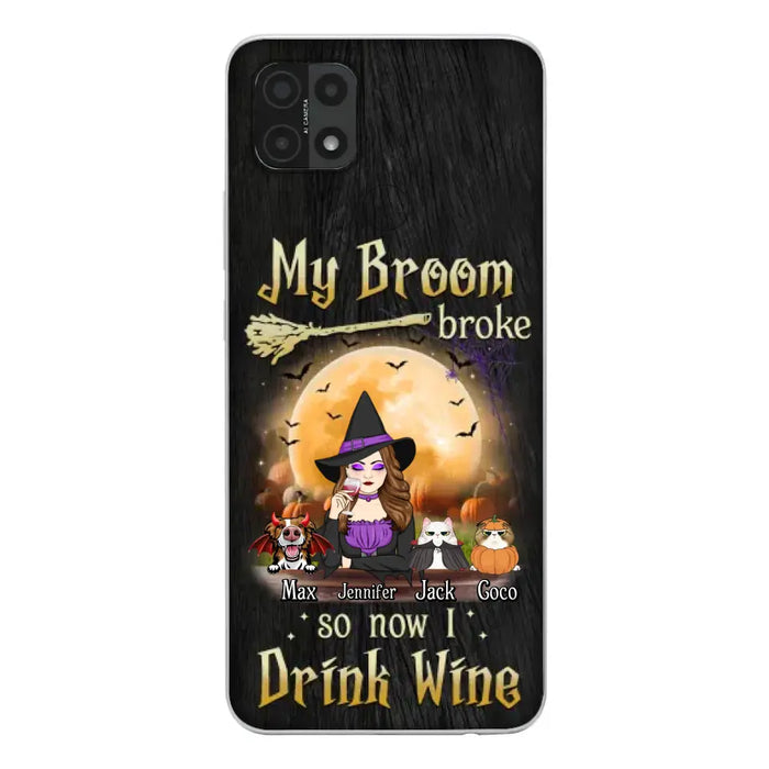 Personalized Witch Pet Mom Phone Case - Upto 3 Pets - Halloween Gift For Cat/Dog Mom - My Broom Broke So Now I Drink Wine - Cases For Oppo/Xiaomi/Huawei