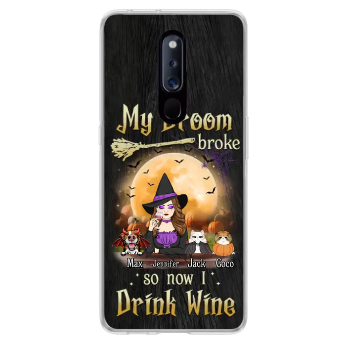 Personalized Witch Pet Mom Phone Case - Upto 3 Pets - Halloween Gift For Cat/Dog Mom - My Broom Broke So Now I Drink Wine - Cases For Oppo/Xiaomi/Huawei