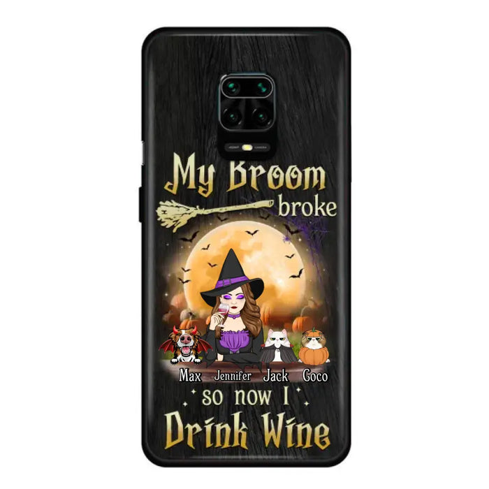 Personalized Witch Pet Mom Phone Case - Upto 3 Pets - Halloween Gift For Cat/Dog Mom - My Broom Broke So Now I Drink Wine - Cases For Oppo/Xiaomi/Huawei