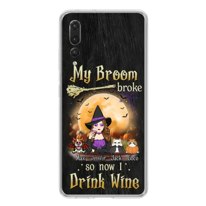 Personalized Witch Pet Mom Phone Case - Upto 3 Pets - Halloween Gift For Cat/Dog Mom - My Broom Broke So Now I Drink Wine - Cases For Oppo/Xiaomi/Huawei