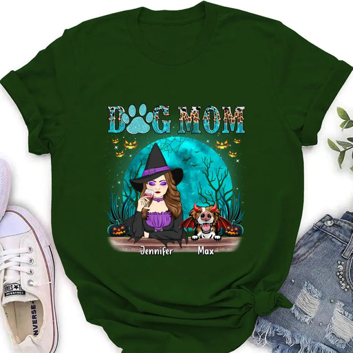 Custom Personalized Witch Dog Mom T-shirt/ Sweatshirt/ Long Sleeve/ Hoodie - Upto 4 Dogs - Halloween Gift For Dog Lover