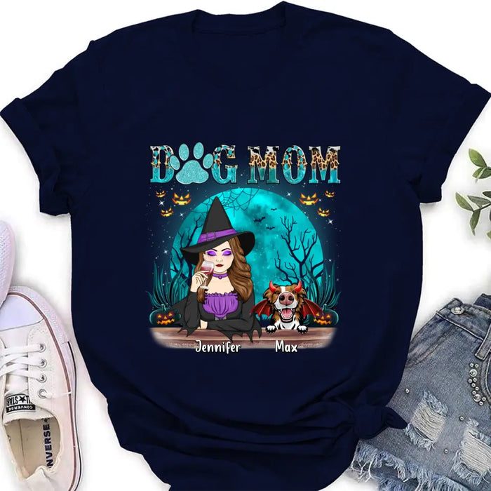 Custom Personalized Witch Dog Mom T-shirt/ Sweatshirt/ Long Sleeve/ Hoodie - Upto 4 Dogs - Halloween Gift For Dog Lover