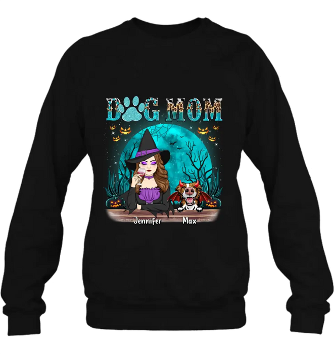 Custom Personalized Witch Dog Mom T-shirt/ Sweatshirt/ Long Sleeve/ Hoodie - Upto 4 Dogs - Halloween Gift For Dog Lover