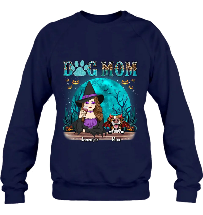 Custom Personalized Witch Dog Mom T-shirt/ Sweatshirt/ Long Sleeve/ Hoodie - Upto 4 Dogs - Halloween Gift For Dog Lover