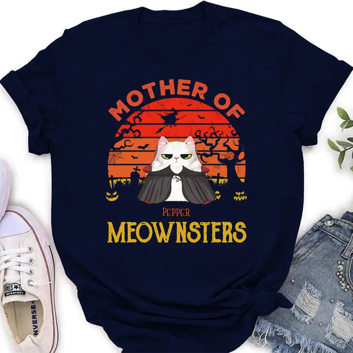 Custom Personalized Halloween Cat T-shirt/ Sweatshirt/ Long Sleeve/ Hoodie - Upto 4 Cats - Halloween Gift For Cat Lover - Mother Of Meownsters