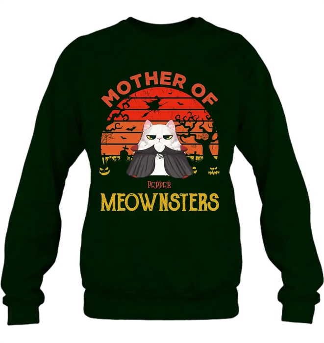 Custom Personalized Halloween Cat T-shirt/ Sweatshirt/ Long Sleeve/ Hoodie - Upto 4 Cats - Halloween Gift For Cat Lover - Mother Of Meownsters