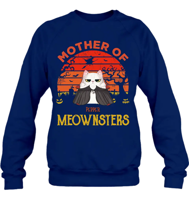 Custom Personalized Halloween Cat T-shirt/ Sweatshirt/ Long Sleeve/ Hoodie - Upto 4 Cats - Halloween Gift For Cat Lover - Mother Of Meownsters