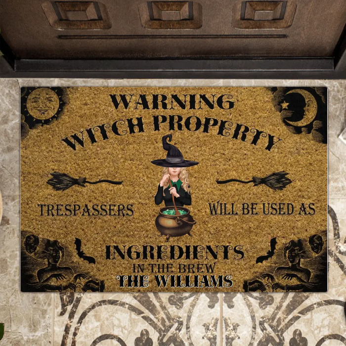 Custom Personalized Witch Doormat - Halloween Gift Idea For Witch Lover/Wiccan Decor/Pagan Decor - Warning Witch Property