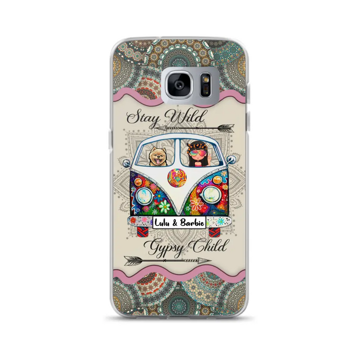 Personalized Hippie Phone Case - Girl with up to 3 Pets - Stay wild gypsy child