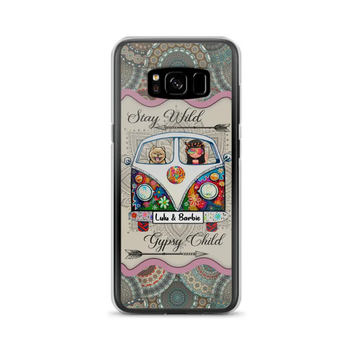 Personalized Hippie Phone Case - Girl with up to 3 Pets - Stay wild gypsy child